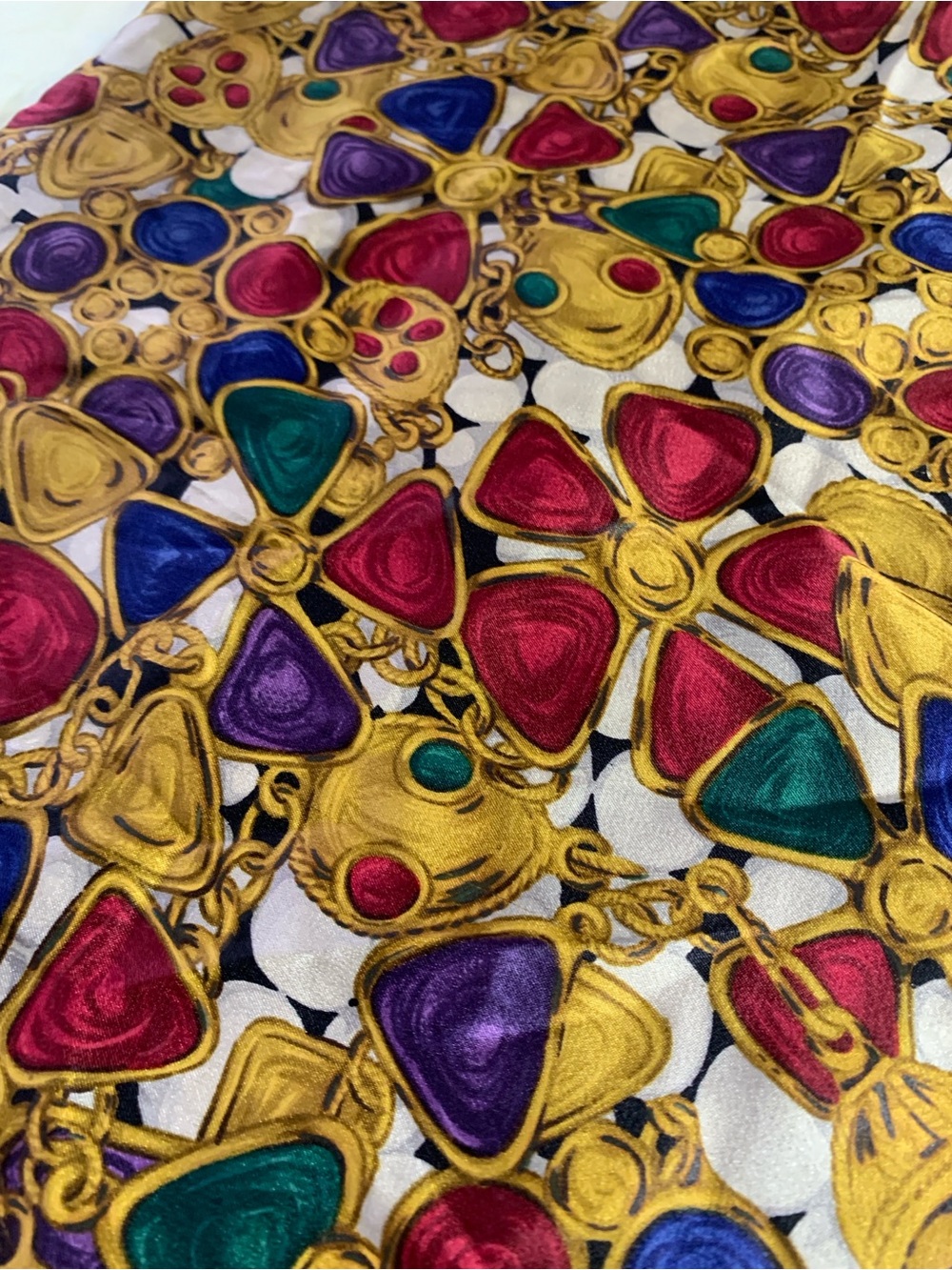 CHANEL Black Silk Scarf with Gold Chain and Gem Motifs - Picture 7 of 16